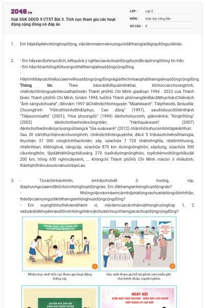 Giải SGK GDCD 9 CTST Bài 3. Tích cực tham gia các hoạt động cộng đồng có đáp án
