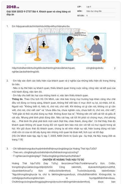 Giải SGK GDCD 9 CTST Bài 4. Khách quan và công bằng có đáp án