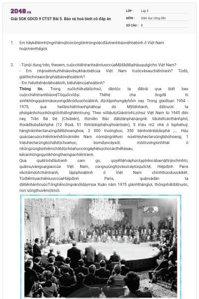 Giải SGK GDCD 9 CTST Bài 5. Bảo vệ hoà bình có đáp án