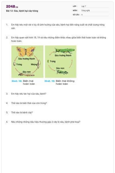 Bài 12: Sâu, bệnh hại cây trồng