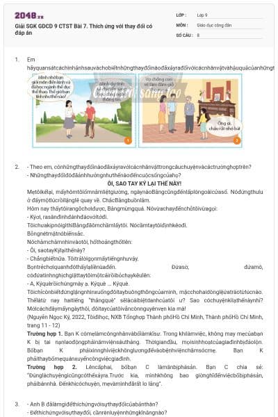 Giải SGK GDCD 9 CTST Bài 7. Thích ứng với thay đổi có đáp án