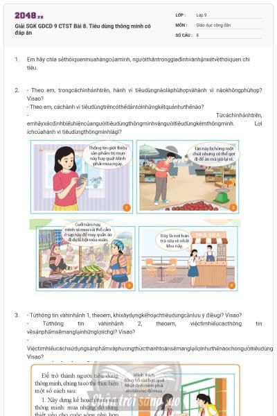 Giải SGK GDCD 9 CTST Bài 8. Tiêu dùng thông minh có đáp án