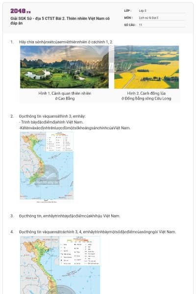 Giải SGK Sử - địa 5 CTST Bài 2. Thiên nhiên Việt Nam có đáp án
