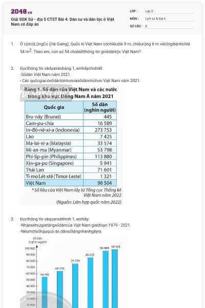 Giải SGK Sử - địa 5 CTST Bài 4. Dân cư và dân tộc ở Việt Nam có đáp án
