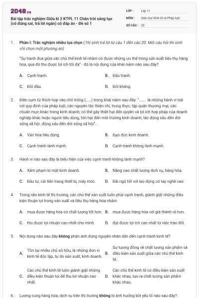 Bài tập trắc nghiệm Giữa kì 2 KTPL 11 Chân trời sáng tạo (có đúng sai, trả lời ngắn) có đáp án - Đề số 1