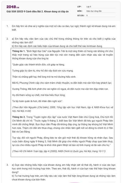 Giải SGK GDCD 9 Cánh diều Bài 2. Khoan dung có đáp án