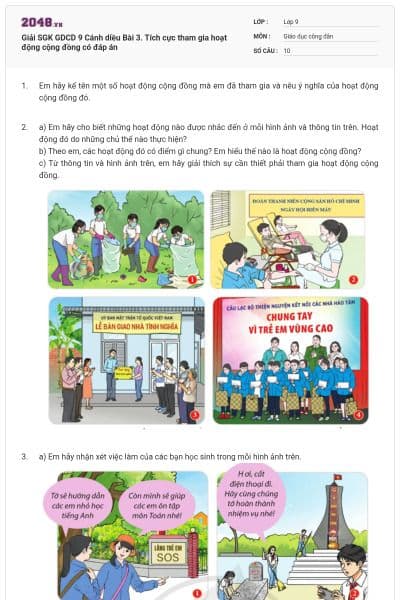 Giải SGK GDCD 9 Cánh diều Bài 3. Tích cực tham gia hoạt động cộng đồng có đáp án