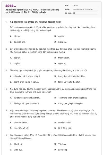 Bài tập trắc nghiệm Giữa kì 2 KTPL 11 Cánh diều (có đúng sai, trả lời ngắn) có đáp án - Bài tập tự luyện