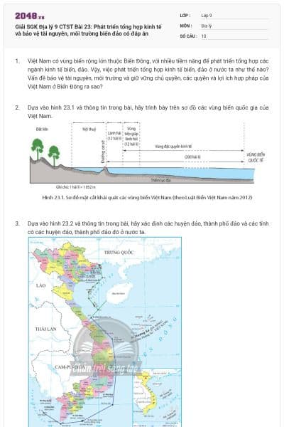 Giải SGK Địa lý 9 CTST Bài 23: Phát triển tổng hợp kinh tế và bảo vệ tài nguyên, môi trường biển đảo có đáp án