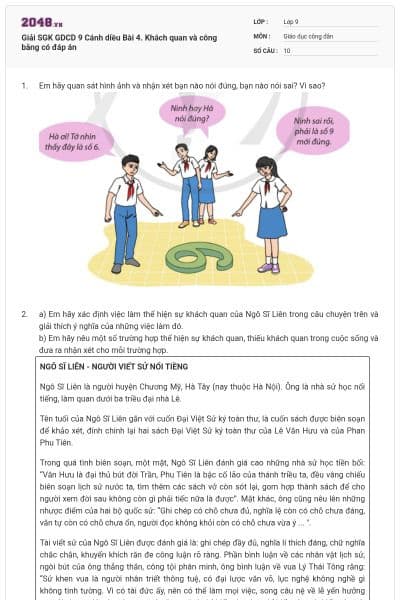 Giải SGK GDCD 9 Cánh diều Bài 4. Khách quan và công bằng có đáp án