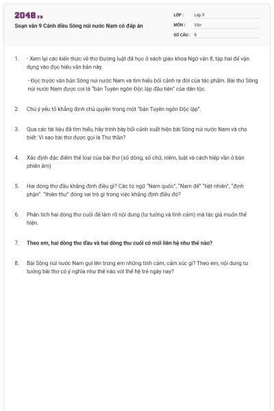 Soạn văn 9 Cánh diều Sông núi nước Nam có đáp án