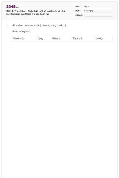 Bài 14: Thực Hành : Nhận biết một số loại thuốc và nhận biết hiệu quả của thuốc trừ sâu,bệnh hại