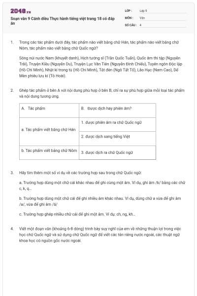 Soạn văn 9 Cánh diều Thực hành tiếng việt trang 18  có đáp án