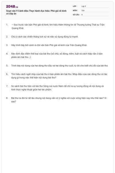 Soạn văn 9 Cánh diều Thực hành đọc hiểu: Phò giá về kinh có đáp án