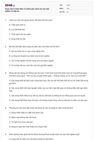 Soạn văn 9 Cánh diều Tự đánh giá: Cảnh vui của nhà nghèo có đáp án