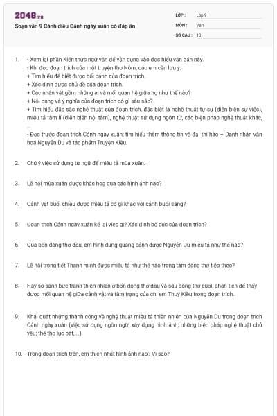 Soạn văn 9 Cánh diều Cảnh ngày xuân có đáp án