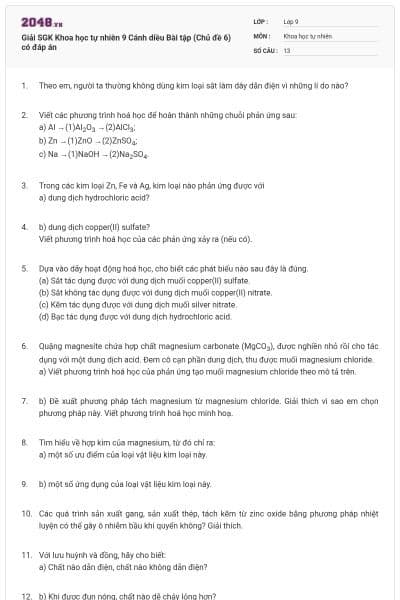 Giải SGK Khoa học tự nhiên 9 Cánh diều Bài tập (Chủ đề 6) có đáp án