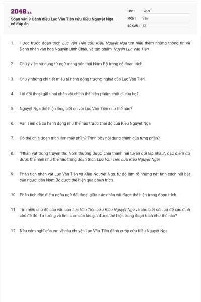 Soạn văn 9 Cánh diều Lục Vân Tiên cứu Kiều Nguyệt Nga có đáp án