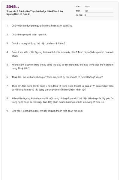 Soạn văn 9 Cánh diều Thực hành đọc hiểu Kiều ở lầu Ngưng Bích có đáp án