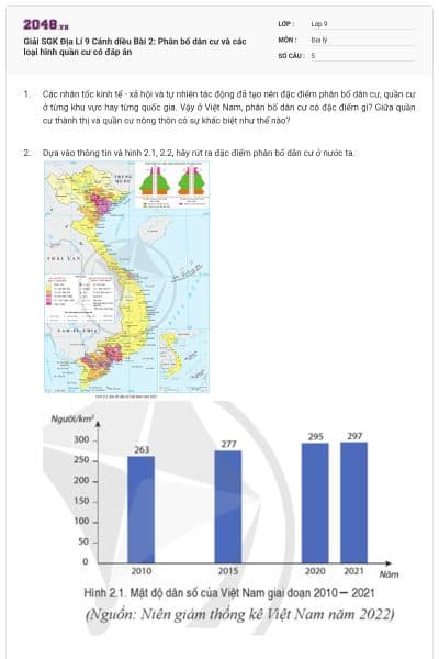 Giải SGK Địa Lí 9 Cánh diều Bài 2: Phân bố dân cư và các loại hình quần cư có đáp án
