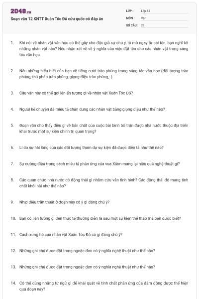 Soạn văn 12 KNTT Xuân Tóc Đỏ cứu quốc có đáp án