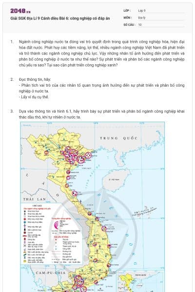 Giải SGK Địa Lí 9 Cánh diều Bài 6: công nghiệp có đáp án