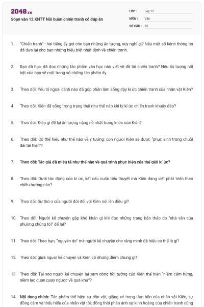 Soạn văn 12 KNTT Nỗi buồn chiến tranh có đáp án