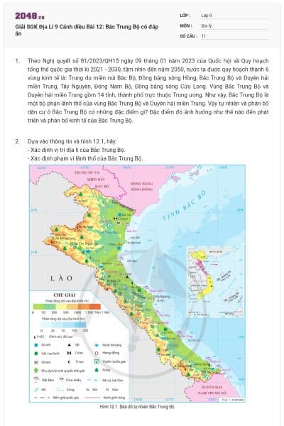 Giải SGK Địa Lí 9 Cánh diều Bài 12: Bắc Trung Bộ có đáp án