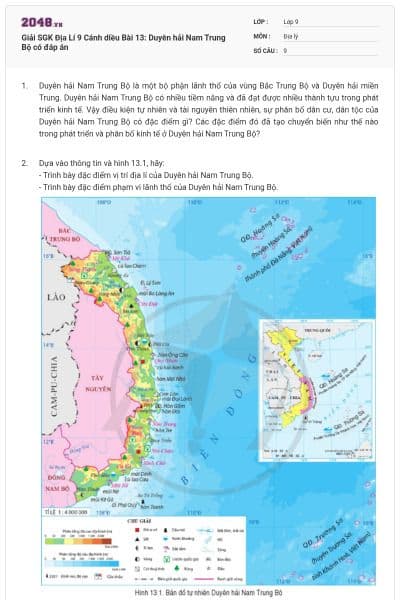 Giải SGK Địa Lí 9 Cánh diều Bài 13: Duyên hải Nam Trung Bộ có đáp án