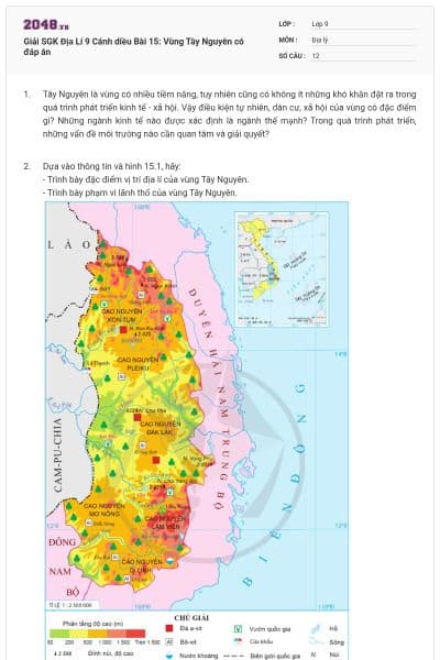 Giải SGK Địa Lí 9 Cánh diều Bài 15: Vùng Tây Nguyên có đáp án