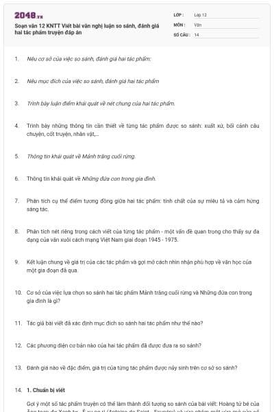 Soạn văn 12 KNTT Viết bài văn nghị luận so sánh, đánh giá hai tác phẩm truyện đáp án