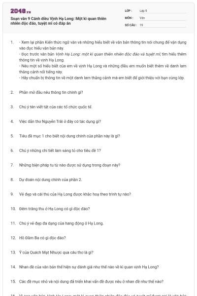 Soạn văn 9 Cánh diều Vịnh Hạ Long: Một kì quan thiên nhiên độc đáo, tuyệt mĩ có đáp án