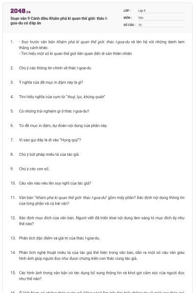 Soạn văn 9 Cánh diều Khám phá kì quan thế giới: thác I-goa-du có đáp án