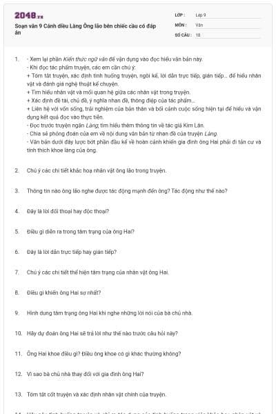 Soạn văn 9 Cánh diều Làng Ông lão bên chiếc cầu có đáp án