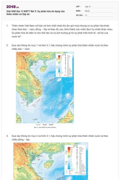 Giải SGK Địa 12 KNTT Bài 3:  Sự phân hóa đa dạng của thiên nhiên có đáp án