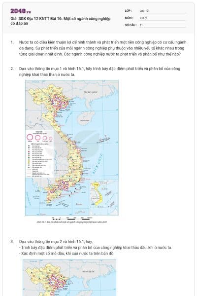 Giải SGK Địa 12 KNTT Bài 16: Một số ngành công nghiệp có đáp án