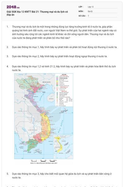 Giải SGK Địa 12 KNTT Bài 21:  Thương mại và du lịch có đáp án