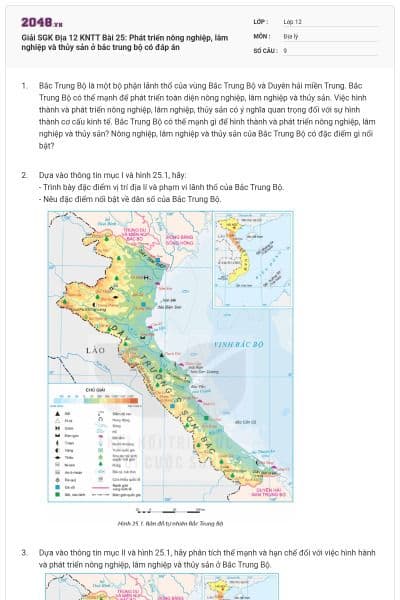 Giải SGK Địa 12 KNTT Bài 25: Phát triển nông nghiệp, lâm nghiệp và thủy sản ở bắc trung bộ có đáp án