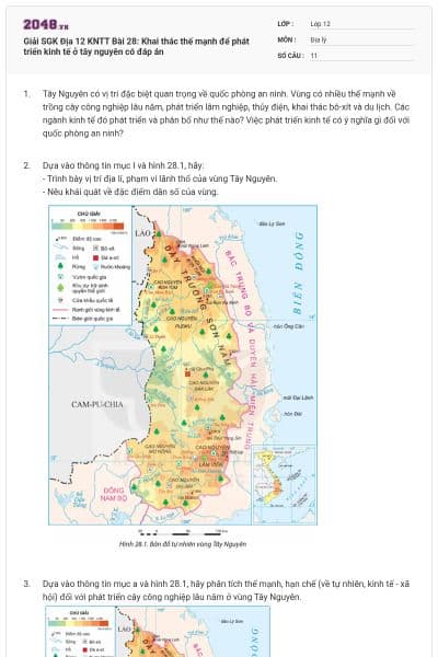 Giải SGK Địa 12 KNTT Bài 28: Khai thác thế mạnh để phát triển kinh tế ở tây nguyên có đáp án