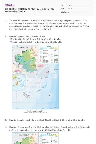 Giải SGK Địa 12 KNTT Bài 29: Phát triển kinh tế - xã hội ở đông nam bộ có đáp án