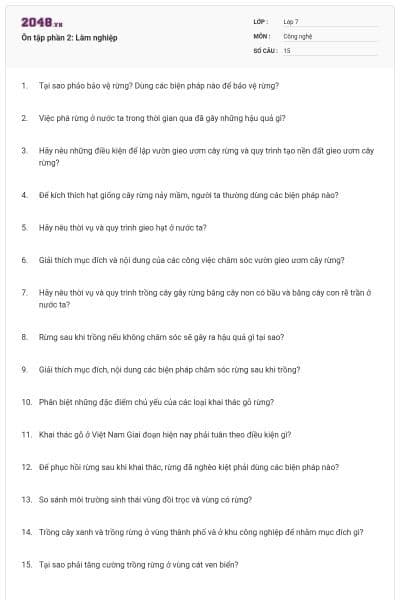 Ôn tập phần 2: Lâm nghiệp