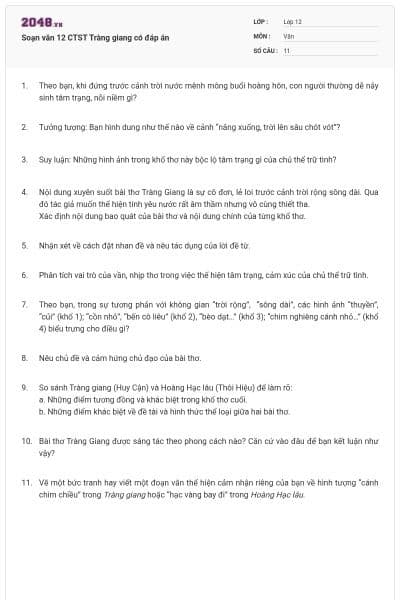 Soạn văn 12 CTST Tràng giang có đáp án