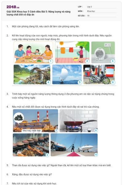 Giải SGK Khoa học 5 Cánh diều Bài 5: Năng lượng và năng lượng chất đốt có đáp án