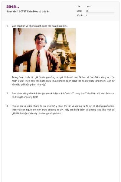 Soạn văn 12 CTST Xuân Diệu có đáp án