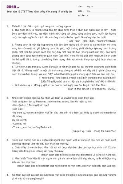 Soạn văn 12 CTST Thực hành tiếng Việt trang 17 có đáp án