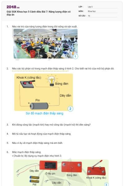 Giải SGK Khoa học 5 Cánh diều Bài 7: Năng lượng điện có đáp án