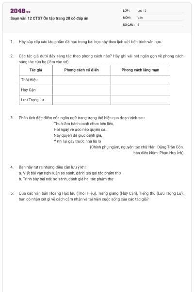 Soạn văn 12 CTST Ôn tập trang 28 có đáp án