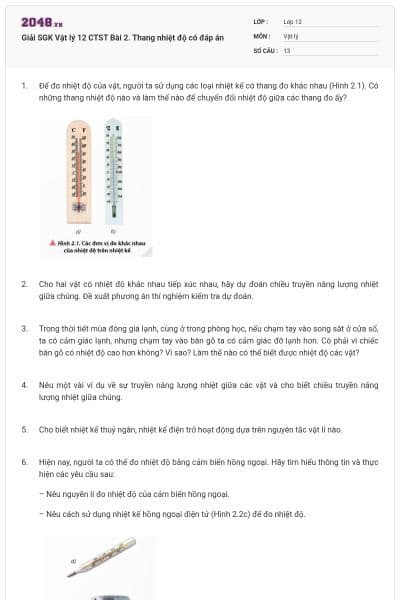Giải SGK Vật lý 12 CTST Bài 2. Thang nhiệt độ có đáp án