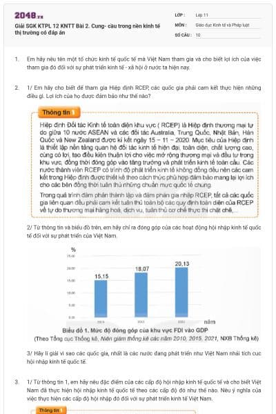 Giải SGK KTPL 12 KNTT Bài 2. Cung- cầu trong nền kinh tế thị trường có đáp án