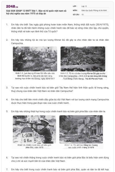 Giải SGK GDQP 12 KNTT Bài 1. Bảo vệ tổ quốc việt nam xã hội chủ nghĩa sau năm 1975 có đáp án